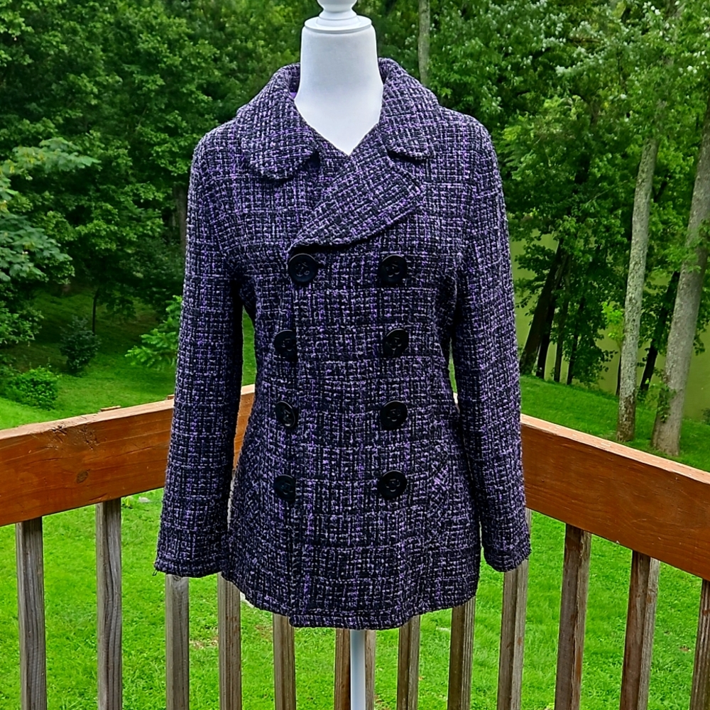 Rue21 Purple/Grey/Black Tweed Pea Coat Size M
